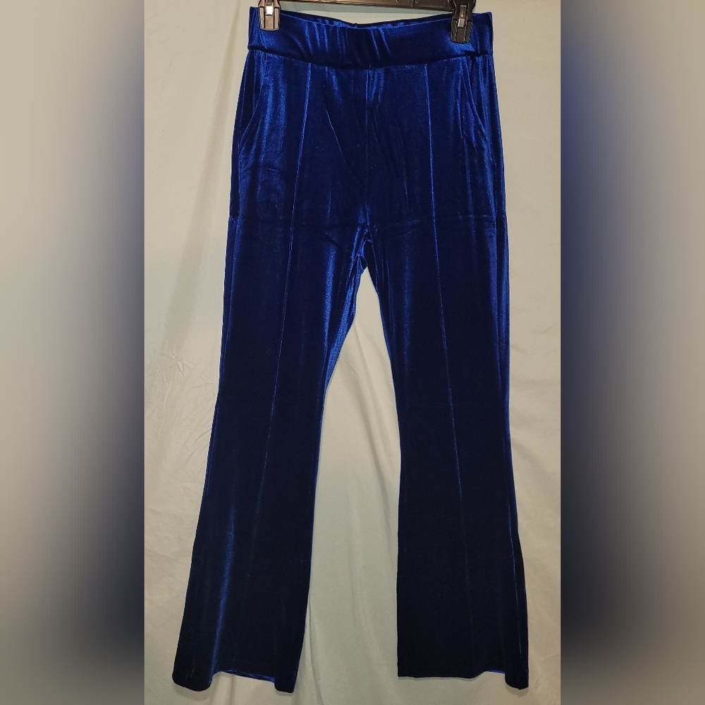 Velour Wide-Leg Pants With Pockets in Deep Royal Blue,  Small